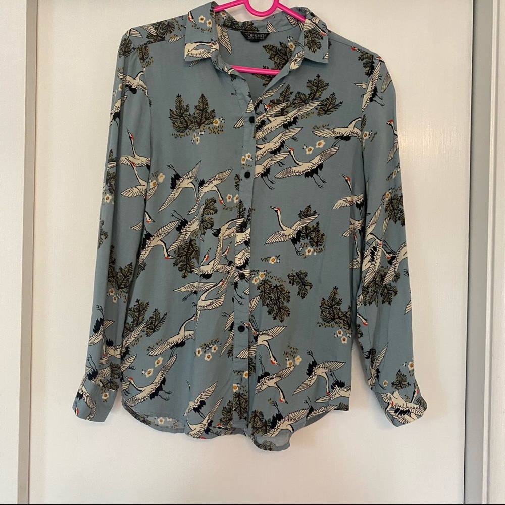 TOPSHOP Button down blouse with birds
